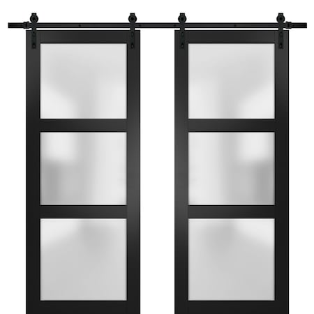 Sartodoors Double Barn Interior Door, 72" x 80", Black LUCIA2552DB-BLK-72